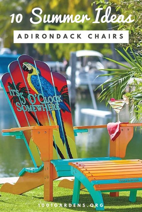 10 Adirondack Chair Ideas for Your Patio – 1001 Gardens Seaside Cottages, Summer Chairs, Adirondack Chairs Diy, Muskoka Chair, Adirondack Chair Plans, Adirondack Furniture, Funky Chairs, Garden Pallet, Pallet Projects Furniture