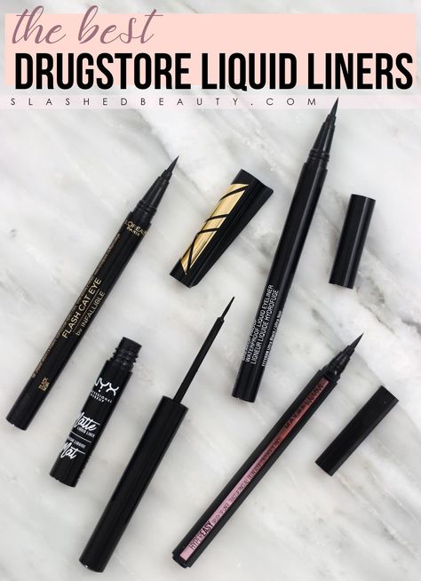 The 4 Best Drugstore Liquid Eyeliners | Long Lasting Waterproof Liquid Eyeliners | Slashed Beauty Best Smudge Proof Mascara, Best Drugstore Eyeliner, Drugstore Eyeliner, Make Up Diy, Smudge Proof Mascara, Lipstick For Fair Skin, Eyeliner Waterproof, Best Drugstore Makeup, Long Lasting Eyeliner