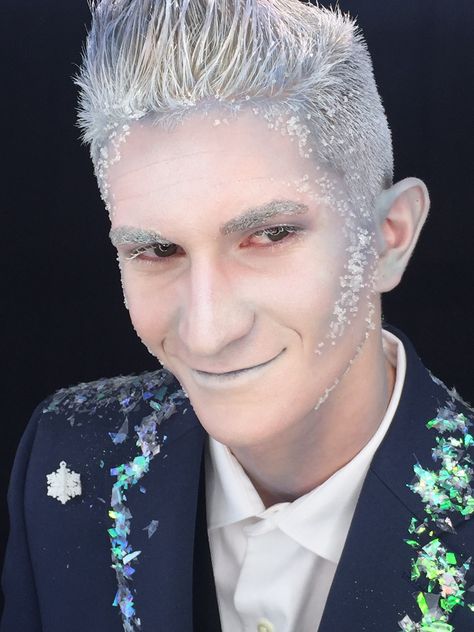 Jack Frost Costume Diy, Winter Costume Makeup, Jack Frost Makeup, Jack Frost Costume, Frost Makeup, Ice Makeup, Grinch Costume, Wolf Makeup, Deer Makeup