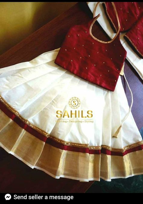 Kerala Pattu Pavada For Kids, Onam Dress For Baby Girl, Traditional Baby Dresses, Pattu Pavada, Baby Dress Tutorials, Onam Outfits, Kids Dress Collection