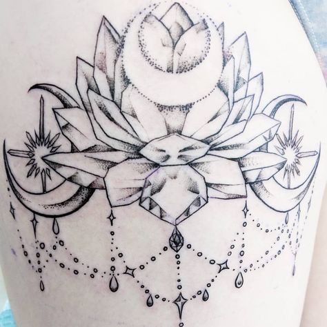 Sailor Moon Crystal Tattoo, Moon Crystal Tattoo, Unknown Tattoo, Lotus Crystal, Lotus Moon, Crystal Lotus, Crown Drawing, Crystal Tattoo, Throat Tattoo