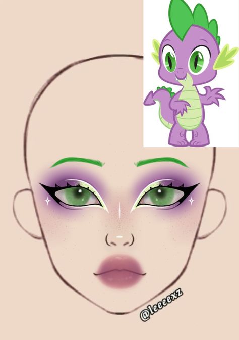 Makeup Ideas Cosplay, Spike Makeup, Caramelldansen Base, Character Inspired Makeup, Mlp Makeup, Character Makeup Ideas, My Little Pony Makeup, Makeup Ideas Drawing, Makeup Template