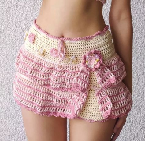 Crochet Pink, Crochet Skirt, Pink Skirt, Skirt, Crochet, Flowers, Pink, White