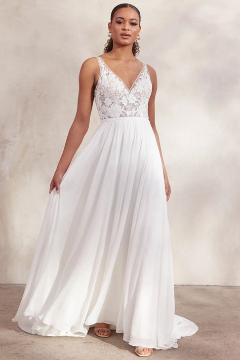 Justin Alexander | The Bridal Room - Nuri | The Bridal Room Lace Top Chiffon Bottom Wedding Dress, Chiffon A Line Wedding Dress, A Line Chiffon Wedding Dress, Chiffon Skirt Wedding Dress, Chiffon Wedding Gowns, Sweetheart Neckline Dress, Wedding Dress Shop, Wedding Skirt, Chiffon Wedding Dress