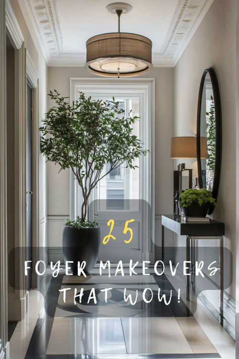 Revamp your entryway with 25 stunning foyer ideas designed to impress. Whether your space is small or large, discover stylish and welcoming designs. Click to inspire your makeover! 🚪🌟 #FoyerIdeas #EntrywayMakeover #HomeStyle #WelcomingHome #InteriorDesign Transitional Hallway Decor, Front Hallway Ideas Entrance Foyers, Welcome Entrance Ideas, Entry Foyer Design Entrance, Tight Entryway Ideas, Open Concept Entryway Ideas, Long Foyer Ideas Entryway, Large Hallway Ideas, Large Foyer Ideas Entryway