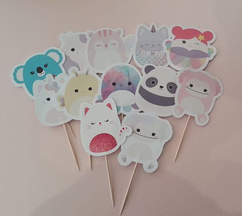 Squishmallow Cupcake Toppers, Squishmallow Birthday Party Centerpiece, Squshimallow Birthday Party, Squish Mellow Birthday Party Ideas, Squishmallow Cupcakes, Squishmellow Birthday Party, Paper Squishmallow, Squishmallow Decor, Squishmallow Cupcake