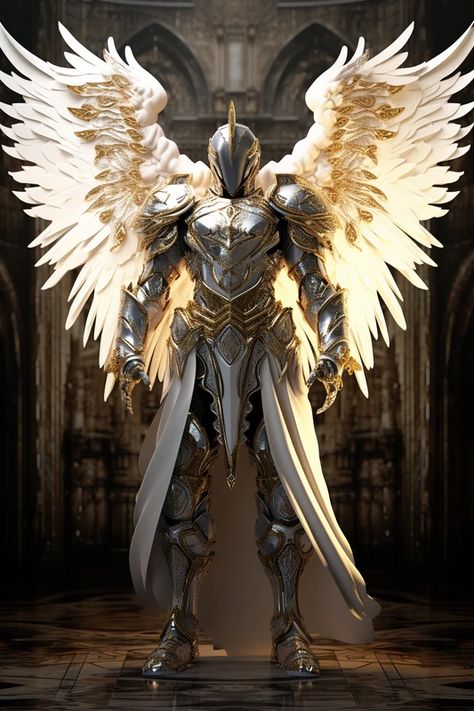 AI-Generated Armored Characters #armor #armored #mech #mecha #doomguy #doom #samuraiarmor #animearmor #manga #spartanarmor #scifiarmor #cosplayarmor #poweredarmor #exosuit #battlesuit Winged Armor, Armor With Wings, Heavenly Armor, Angelic Knight, Angel Knight, Angelic Armor, Angel Armor, Divine Armor, Armored Angel