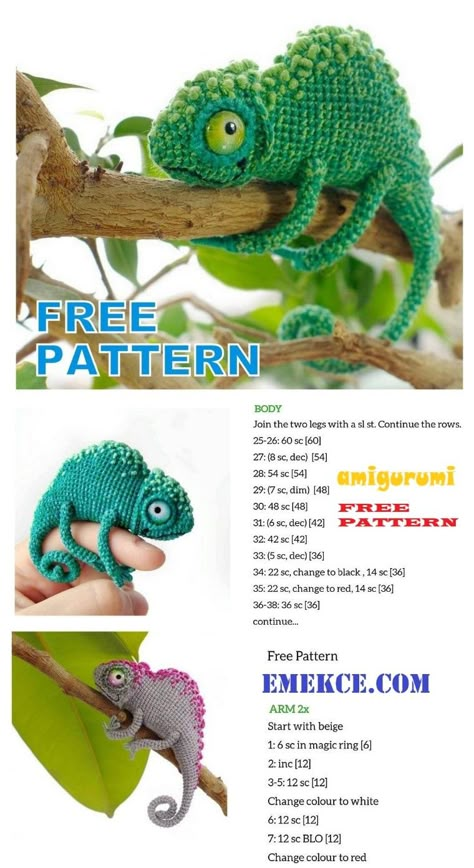 Adorable Amigurumi Chameleon Crochet Pattern: Free and Fun DIY Craft! – Emekce.com Chameleon Crochet Pattern, Amigurumi Chameleon, Chameleon Crochet, Crochet Chameleon, Chameleon Pattern, Cute And Easy Crochet, Crochet Presents, Book Concept, Crochet Dragon Pattern