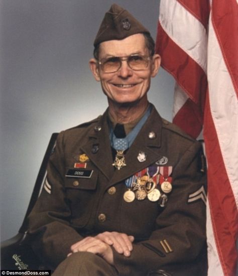 Doss died, aged 86, in March 2006, after suffering a respiratory ailment. He was buried in... Desmond Doss, Hacksaw Ridge, Medal Of Honor, The Army, Real Photos, American Flag, Flag