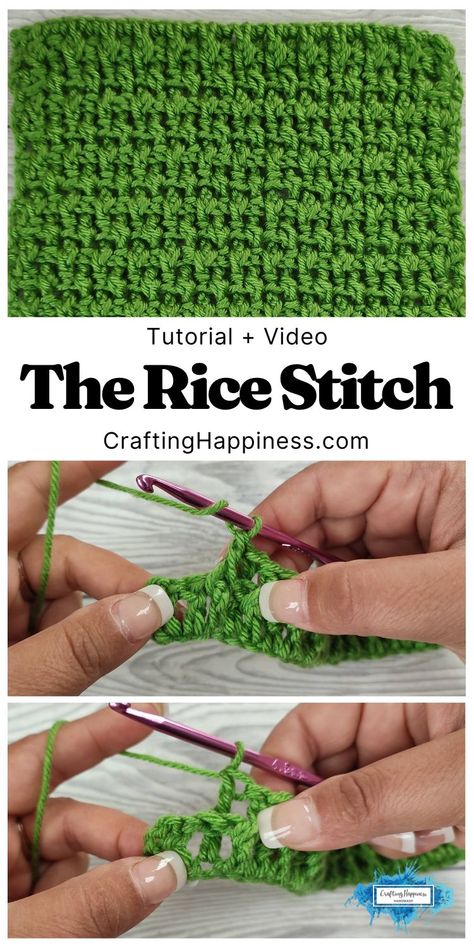 Crochet Rice Stitch, Rice Stitch, Back Post Double Crochet, Front Post Double Crochet, Learn How To Crochet, Easy Stitch, Crochet Tutorials, Stitch Crochet, Linear Pattern