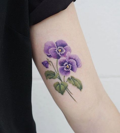 Pansy Flower Tattoos, Pansy Tatoos, Rose And Violet Tattoo, Aquarius Flower Tattoo, African Violet Tattoo, Violets Tattoo, Tattoos Astrology, Violet Tattoo Flower, Aquarius Tattoo Ideas