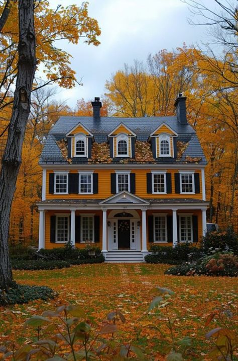 Fall Houses, Elegant Houses, Autumn House, Riverside Cottage, Colonial Mansion, Creative Garden Decor, Red Houses, Suburban House, Living My Best Life