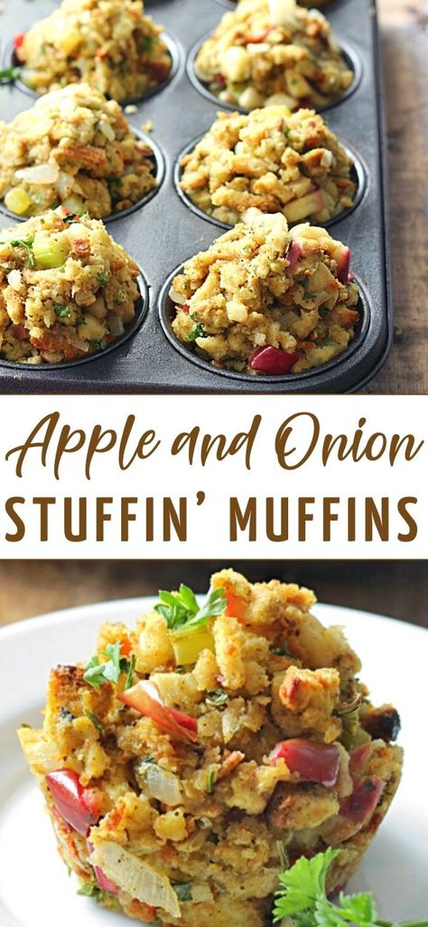 Individual portions of stuffing packed into muffin cups makes crispy stuffing an act of sharing. Every person will get their crunchy parts. Stuffing Muffins Thanksgiving Stove Top, Stuffing Muffins Pioneer Woman, Individual Stuffing Cups, Stuffing In Muffin Tins Recipe, Muffin Tin Stuffing Recipes, Leftover Stuffing Muffins, Stuffing Muffins Recipes, Stuffing Cups Muffin Tins, Stuffin Muffin