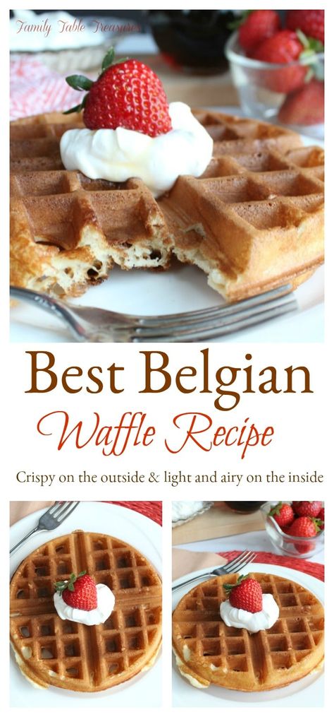 Best Belgian Waffle Recipe - Family Table Treasures Pecan Waffle Recipe, Best Belgian Waffle Recipe, Belgian Waffle Recipe, Belgian Waffles Recipe, Belgian Food, Crispy Waffle, Waffle Recipe, Breakfast And Brunch, Fluffy Texture