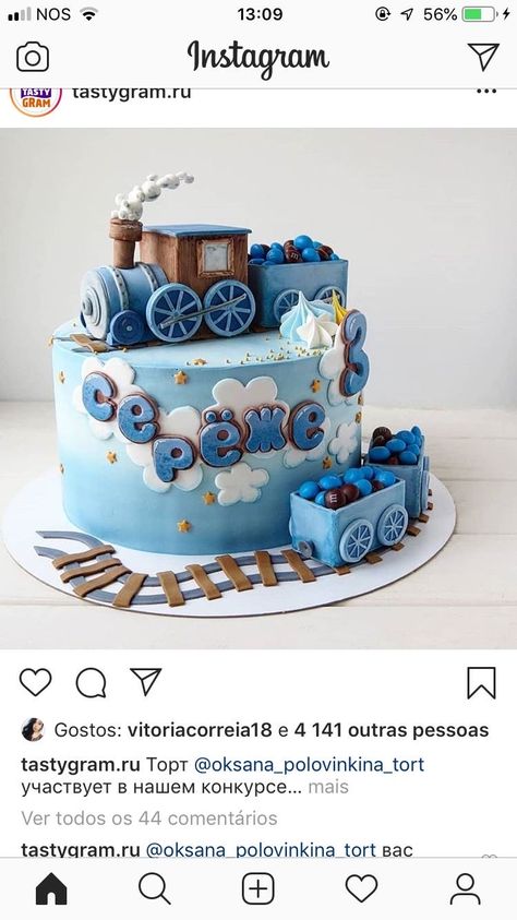 Train Cakes For Boys, Train Cake Ideas, Thomas Train Cake, Train Birthday Cake, Cake Designs For Kids, Baby Boy Birthday Cake, Baby First Birthday Cake, Train Cake, Baby Boy Cakes