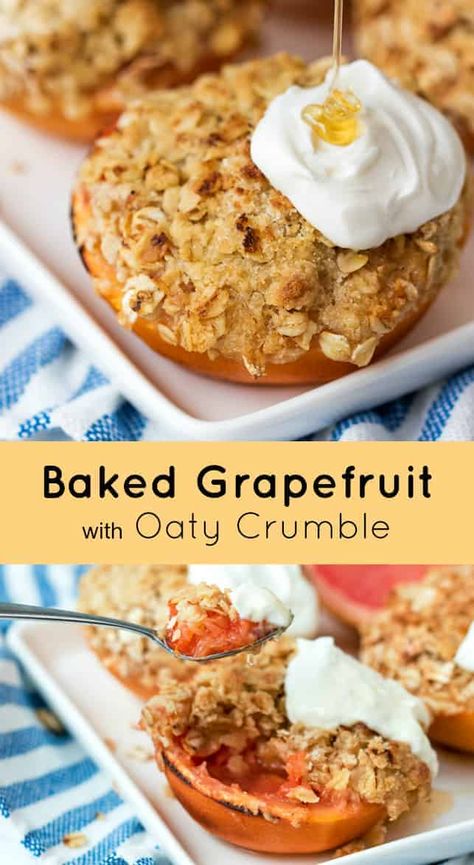 Baked Grapefruit, Grapefruit Dessert, Grapefruit Recipes, Favorite Breakfast Recipes, Lime Recipes, Oat Crumble, Tasty Breakfast, Crumble Recipe, Orange Recipes