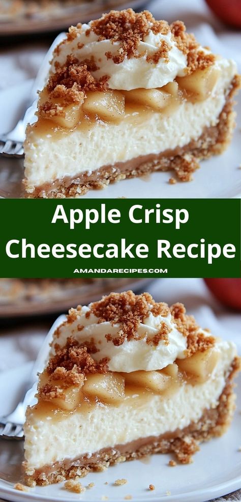 Craving a unique dessert that’s easy to prepare? This Apple Crisp Cheesecake Recipe is a breeze to make, blending rich flavors and a deliciously crisp topping, ensuring your family will love every bite. Unique Cheesecake Recipes, Unique Cheesecake, Delicious Apple Crisp, Apple Topping, Apple Crisp Cheesecake, Crisp Topping, Cheesecake Crust, Cheesecake Toppings, Apples And Cheese