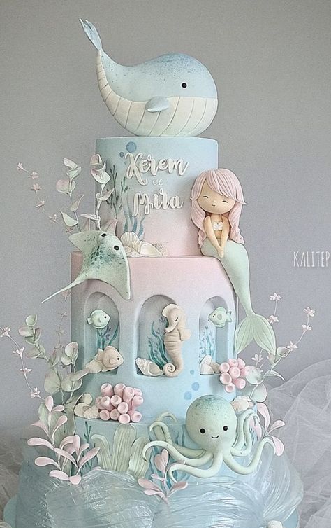 The Ocean Video, Kue Disney, Cake By The Ocean, Mermaid Cookies, Ocean Cakes, Fruits Decoration, Baby First Birthday Cake, Mermaid Birthday Cakes, Mermaid Theme Birthday Party