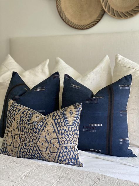 Leo Designer Pillow Cover Boho Pillow Blue Throw Pillow | Etsy Navy Blue Throw Pillows, Woven Pillow Cover, Blue Accent Pillow, Pillow Combos, Woven Pillow, White Throws, Mudcloth Pillow, White Throw Pillows, Chiang Mai Thailand