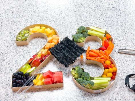 Number 2 Fruit Tray, Basketball Veggie Tray, Letter Food Tray Ideas, Graduation Veggie Tray Ideas, Letter Tray Ideas, Number Fruit Tray, Fruit Veggie Tray, Fruit And Veggie Tray, Food Tray Ideas