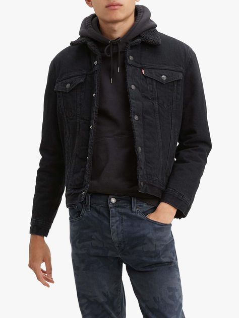 Levis Sherpa, Sherpa Trucker Jacket, Denim Trucker Jacket, Men's Coats & Jackets, Black Denim Jacket, Denim Jacket Men, Sherpa Jacket, Straight Fit Jeans, Button Fly Jeans