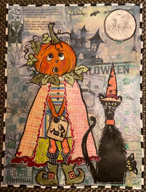 Mixed media Mixed Media Pumpkin Art, Pumpkin Fall Decor, Pumpkin Art, Collage Art Mixed Media, Halloween Images, Pumpkin Fall, Art Mixed Media, 100 Days, Scarecrow