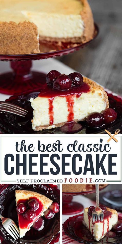 Cheesecake Homemade, Homemade Cheesecake Recipes, Raspberry Sauce Recipe, Cherry Cheesecake Recipe, Cherry Topping, Cheesecake Recipes Classic, Homemade Cheesecake, Classic Cheesecake, Best Cheesecake