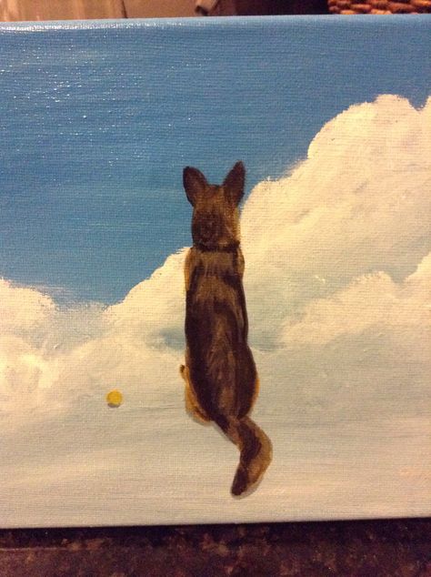 Shepherd Painting, Painting Ideas On Canvas For Lost Loved Ones, Rip Dog Drawings, Easy German Shepherd Painting, Pet Loss Painting, Dog Loss Painting, Dog Heaven Painting, Cat Memorial Painting, German Shepherd Painting