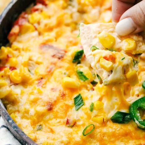 Hot Corn Dip, Corn Dip Recipes, Hot Corn, Recipe Critic, Corn Dip, Mexican Spices, Colby Jack, Gooey Cheese, Holiday Foods