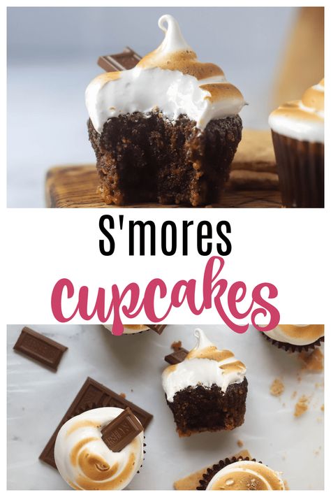 S'mores Cupcakes - An easy one bowl chocolate cupcake topped with graham crackers and topped with toasted marshmallow frosting. These from scratch cupcakes, are everything you love about S'more without the hassle of a campfire! Smores Cupcake Recipe, Kids Cooking Class Ideas, Campfire Cupcakes, Cooking Class Ideas, Marshmallow Cupcakes, Cupcake Jemma, Cupcake Recipes From Scratch, S Mores Cupcakes, Cake Competition