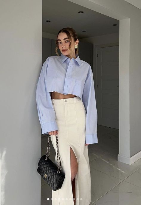 Cropped Shirt Outfit, Miami Outfits, Fiesta Outfit, Classy Casual Outfits, Easy Trendy Outfits, Total Look, Pinterest Fashion, White Skirt, Formal Outfit