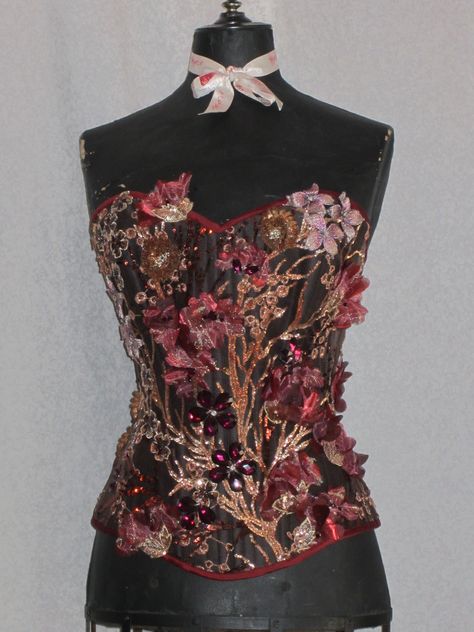 Beautiful Fall Flowers Corset Designer Corset, Wood Corset, Nature Corset, Flower Corset, Nature Inspired Corset, Floral Underbust Corset, Corset Textiles, Textiles Corset, Gcse Textiles Corset