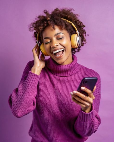 Phone Poster Design, Woman Listening To Music, Picture Of A Person, Graphics Resources, Classy Short Dresses, African Women Art, Smiling Woman, Photoshop Design Ideas, Graphic Design Assets