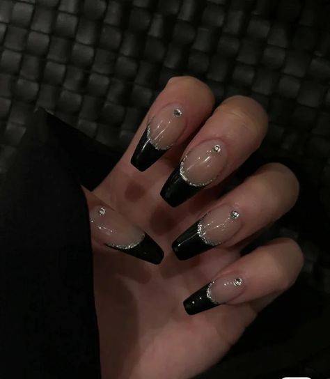 Black Sparkly Nail Designs, Black Nye Nails, Black Formal Nails, Hair Formal, Formal Nails, Pretty Gel Nails, Short Acrylic Nails Designs, Silver Nails, Girls Nails