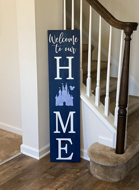 Disney World Home Decor, Disney Home Ideas, Disney Dining Room, Disney Home Decor Diy Craft Ideas, Disney Laundry Room Ideas, Disney Wood Signs, Disney Farmhouse Decor, Welcome Disney Sign, Disney Welcome Sign