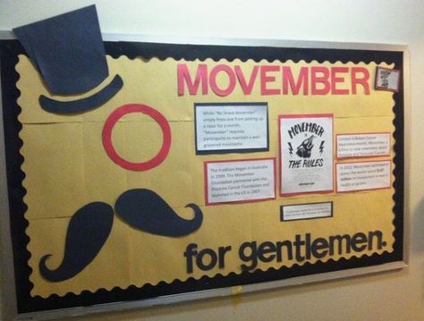 Movember Bulletin Board Movember Campaign Ideas, Movember Campaign, Holiday Boards, Ra Bulletins, Ra Boards, Ra Bulletin Boards, All Ideas, Boards Ideas, Library Bulletin Boards