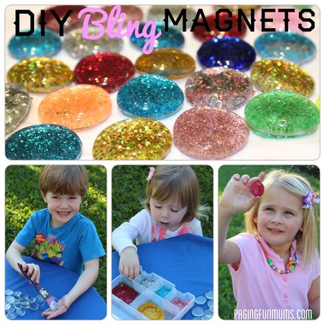 DIY 'Bling' Magnets Kids Birthday Party Crafts, Glitter Magnets, Engagement Party Games, Diy Bling, Party Crafts, Birthday Party Crafts, 40th Gifts, Kids Party Games, Craft For Kids