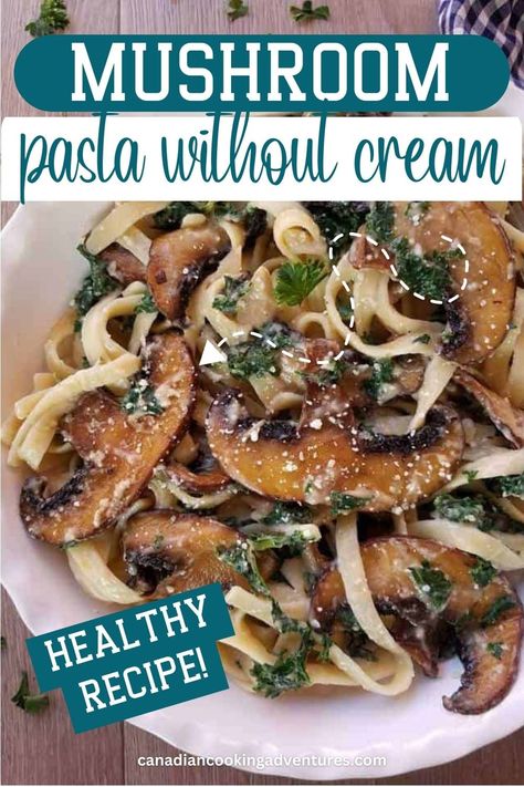 PORTOBELLO MUSHROOM Pasta without Cream Pasta Without Cream, Mushroom Spinach Pasta, Mushroom Fettuccine, Portabella Mushroom, Portobello Mushroom Recipes, Mushroom Recipes Pasta, Mushroom Spinach, Vegan Parmesan Cheese, One Pot Pasta Recipes