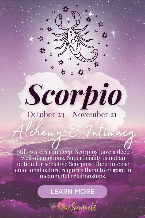 If there's one sign that's synonymous with intensity, it's Scorpio. Ruled by Pluto, the planet of power and transformation, Scorpios are known for their passionate, resourceful, and assertive nature. And when the Sun is in Scorpio, we all get a chance to tap into our own inner power. So what does that mean for your zodiac sign? Visit the karisamuels.com to learn more! Sun In Scorpio, Scorpio Astrology, Scorpio Zodiac Sign, Loving Relationships, Astrology Planets, Sign Meaning, Astrology Compatibility, Scorpio Sign, Inner Power