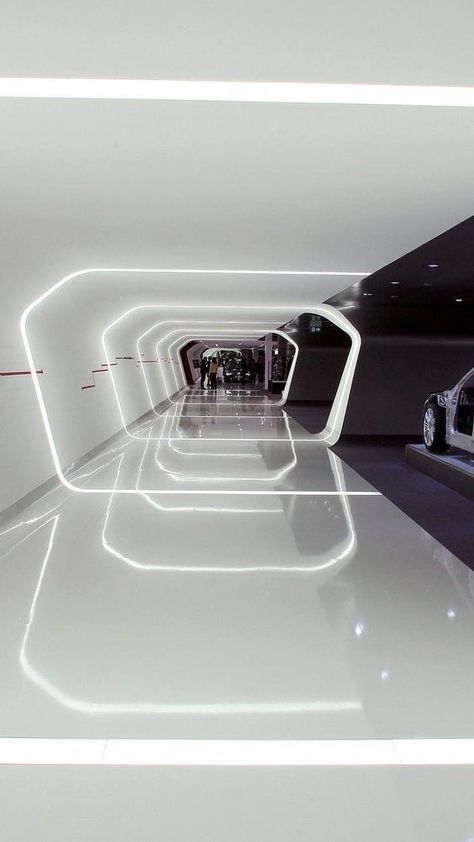 Futuristic Office, Spaceship Interior, Futuristic Interior, Casa Container, Tableau Design, Showroom Design, Garage Design, Futuristic Design, Exhibition Space