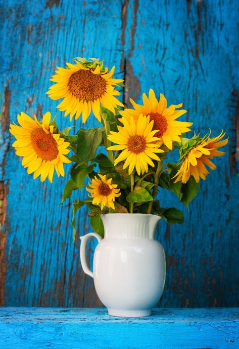 Sunflowers in a vase on a wooden table P... | Premium Photo #Freepik #photo #flower Sunflower And Bumblebee, Sunflower Vase, Sunflower Photography, Sunflower Pictures, Sunflower Garden, Sunflower Bouquets, Sunflower Art, Sunflower Painting, Flower Arranging