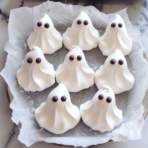 👻✨ Get in the Halloween spirit with these spooky Ghostly Meringue Cookies! 👻✨ Ghostly Meringue Cookies Ingredients: - 4 egg whites - 1 cup granulated sugar - 1/2 tsp cream of tartar - 1 tsp vanilla extract - Mini chocolate chips (for eyes) Instructions: 1. Preheat oven to 225°F. Line baking sheets with parchment paper. 2. In a clean bowl, beat egg whites until soft peaks form. 3. Gradually add sugar and cream of tartar, beating until stiff peaks form. 4. Fold in vanilla extract. 5. Pipe me... Halloween Meringue Cookies, Halloween Meringue, Meringue Ghosts, Ghost Meringues, Chocolate Chip Meringue Cookies, Cozy Fall Recipes, Meringue Cookies, Festive Drinks, For Eyes