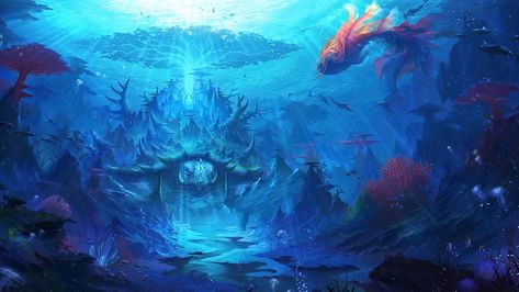 underwater, fantasy, scenery, digital art, 4k, pc, wallpaper Underwater Wallpaper, Autumn Leaves Background, Underwater Art, Mermaid Under The Sea, Monster Hunter World, Ocean Wallpaper, Fantasy Male, Wallpaper Art, Fantasy Artist