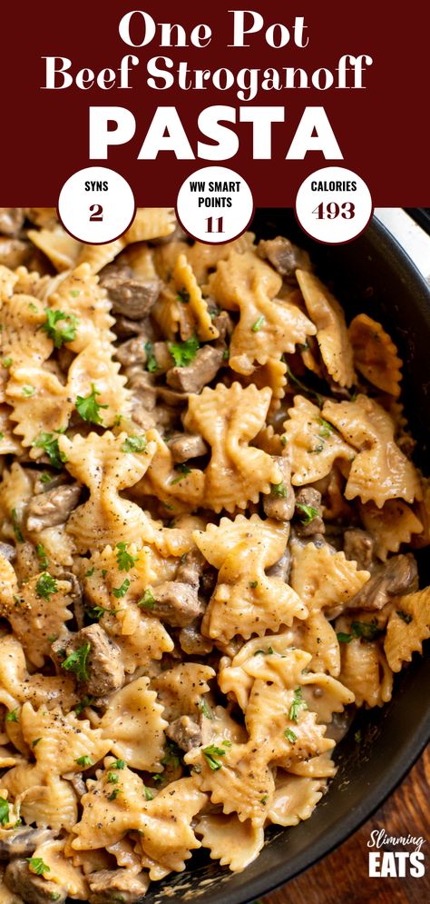 Beef Stroganoff Pasta, One Pot Beef Stroganoff, Stroganoff Pasta, Weight Watchers Pasta Recipes, Pasta Recipes Easy Fast, Weight Watchers Pasta, Weight Watchers Meals Dinner, Diet Plate, Beef Stroganoff Crockpot