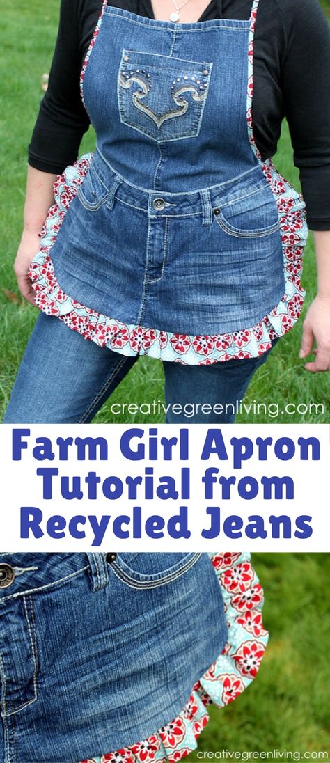 Denim Apron Diy Recycle Jeans, Jeans Apron, Apron Pattern Free, Jean Apron, Apron Tutorial, Cute Apron, Diy Apron, Girl Apron, Apron Sewing Pattern