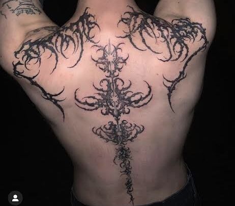 Back Tattoo Sigilism, Inner Battle Tattoos, Sigil Tattoo Back, Neo Tattoo, Torso Tattoos, Sigil Tattoo, Neck Tattoos, Tattoo Style Drawings, Hair Tattoos