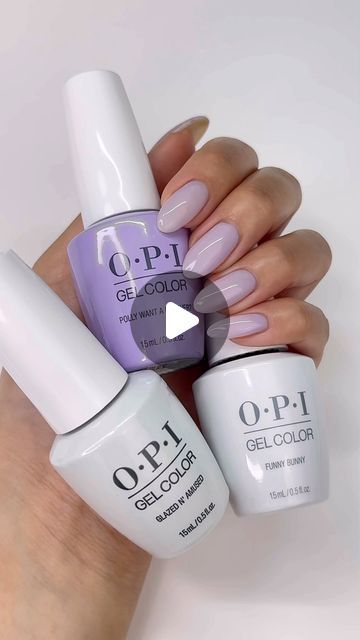 OPI on Instagram: "Milky lavender nails by @ricekittynails 🪻🤍  🐰 1 coat Funny Bunny 💜 1 coat Polly Want A Lacquer 🫧 1 coat Glazed N’ Amused 💅 Finish with OPI Stay Shiny Top Coat   #OPI #OPIObsessed #lavendernails #purplenails💅" Opi Polly Want A Lacquer Gel, Glazed And Amused Opi, Opi Glazed And Amused, Opi Lavender Nail Polish, Polly Want A Lacquer Opi, Purple Nails Opi, Milky Lavender Nails, Milky Purple Nails, Opi Polly Want A Lacquer