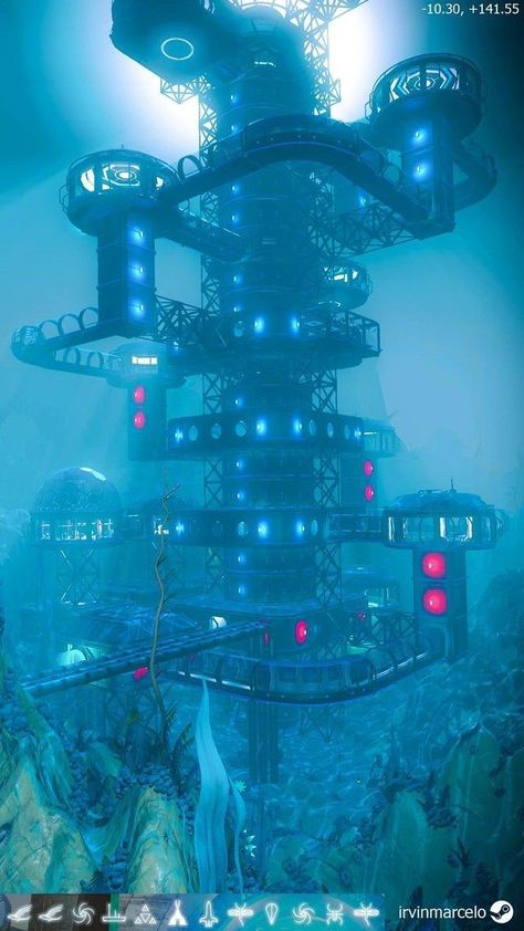 Base Ideas Minecraft, Subnautica Base, No Man's Sky Base Ideas, Subnautica Concept Art, Minecraft Underwater, Underwater City, Mushroom Forest, No Man's Sky, Cyberpunk City