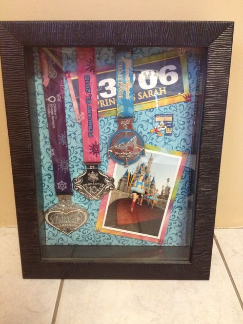 Shadow box for Disney princess Glass slipper challenge #medals #running Run Disney Medal Display, Running Display, Race Medal Displays, Disneyland Half Marathon, Disney Villain Costumes, Running Medal Display, Medal Displays, Race Medals, Disney Half Marathon