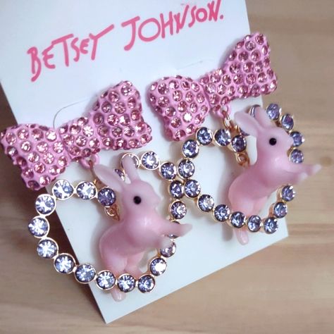 Brand New In Original Packaging. Cute Pink Jewelry, Crystal Jewellery, Bunny Jewelry, Preppy Accessories, Pink Studs, Kawaii Jewelry, Betsey Johnson Jewelry, Betsy Johnson, Dope Jewelry